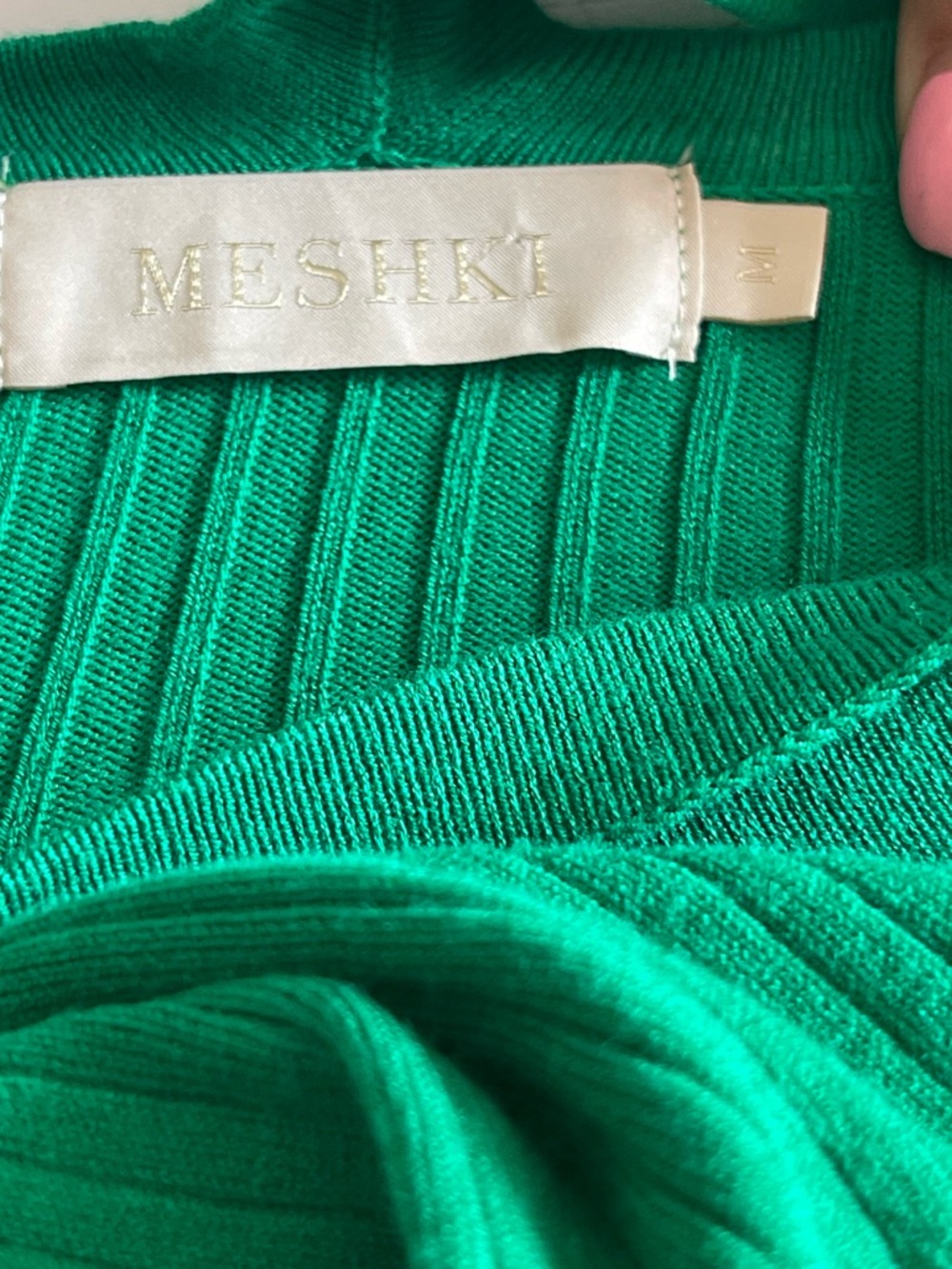 Meshki Green Ribbed Knit Maxi Dress Racerback Side Slit Bodycon Size Medium - Picture 8 of 10